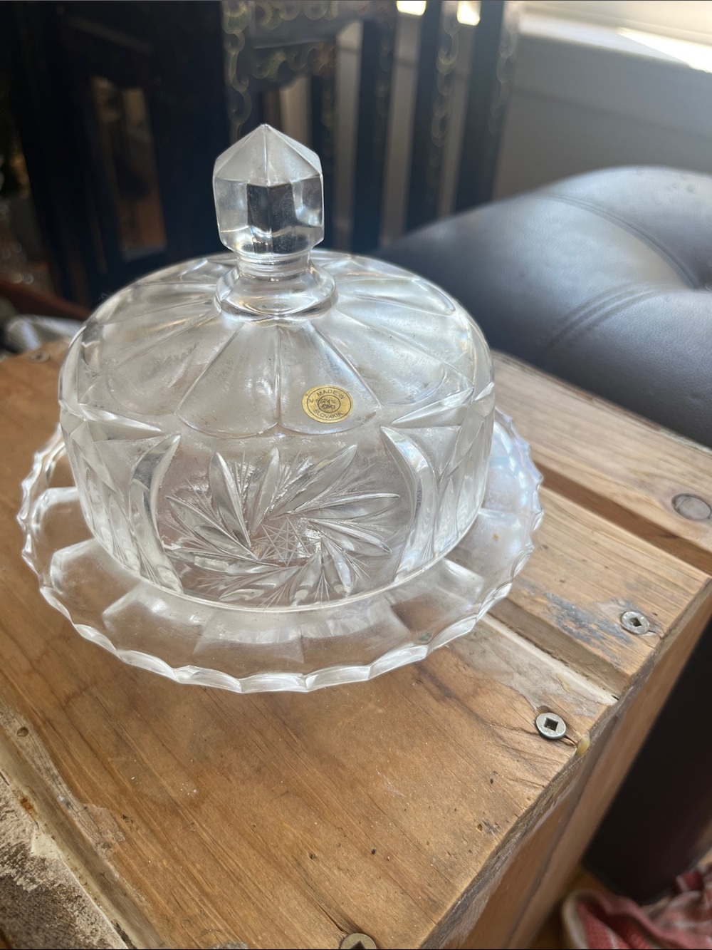 Clear Crystal Butter Dish with Decorative Lid